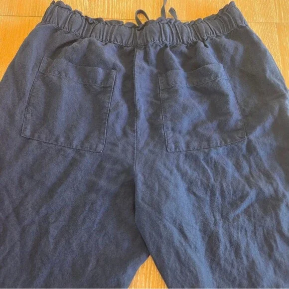 Loft Navy Linen Blend Pull On Pants Elastic Waist Women's Petite Medium - Picture 5 of 6